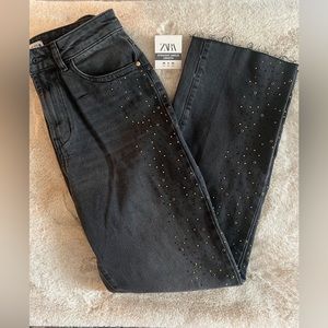 Zara Straight Ankle Studded Rhinestone Jean